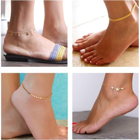 16Pcs Ankle Bracelets for Women Gold Silver TwoStyle Chain Beach Anklet Bracelet - Picture 3 of 8